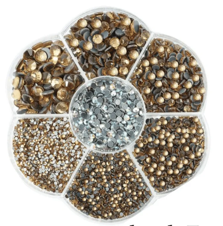 Flor Cristales Hotfix – Champagne – Mix Tamaños – 5000 Unid