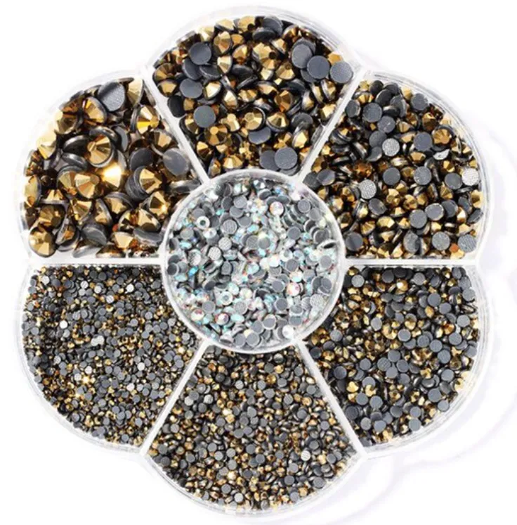 Flor Cristales Hotfix – Gold – Mix Tamaños – 5000 Unid